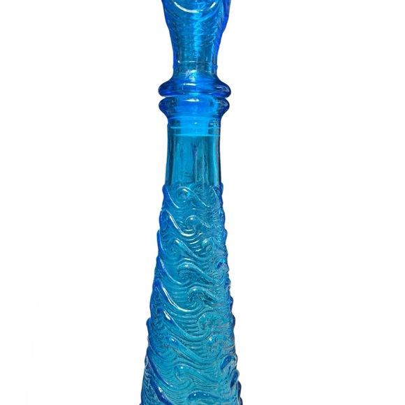 Vintage blue Empoli genie bottle wave glass - Italian with stopper - Picture 4 of 8